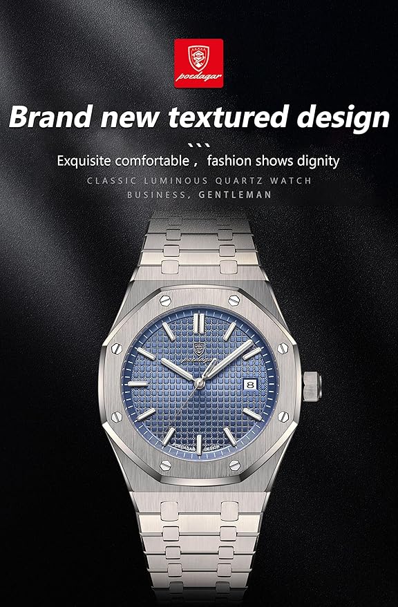 Poedagar Men's Waterproof Watch, Luxury Chic Watch, Analogue Watch, Stainless Steel Strap, Dial and Date, Stylish Modern Sport D