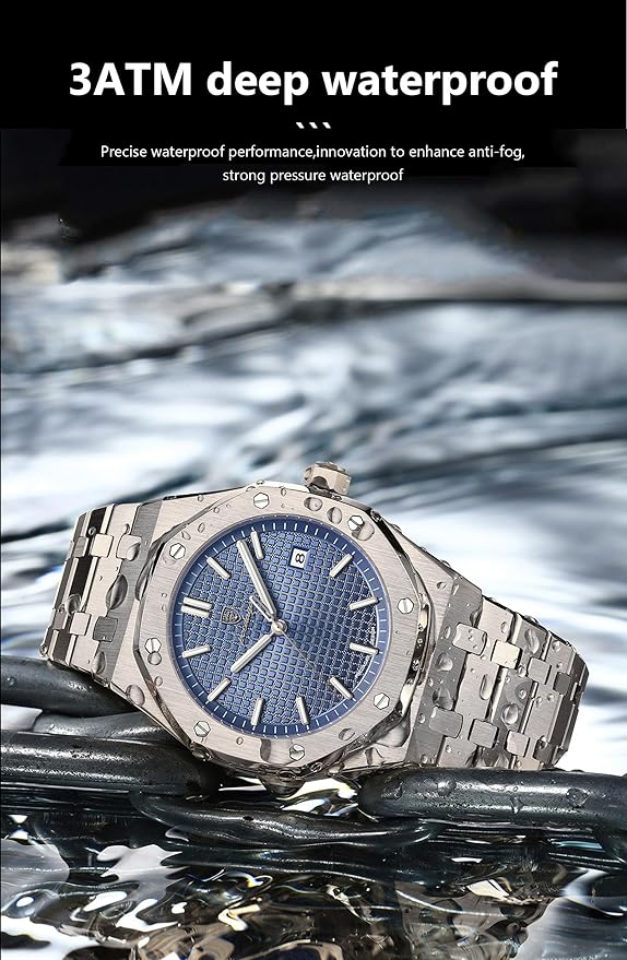 Poedagar Men's Waterproof Watch, Luxury Chic Watch, Analogue Watch, Stainless Steel Strap, Dial and Date, Stylish Modern Sport D