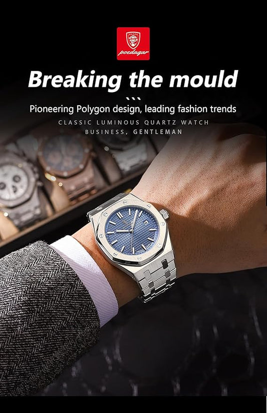 Poedagar Men's Waterproof Watch, Luxury Chic Watch, Analogue Watch, Stainless Steel Strap, Dial and Date, Stylish Modern Sport D