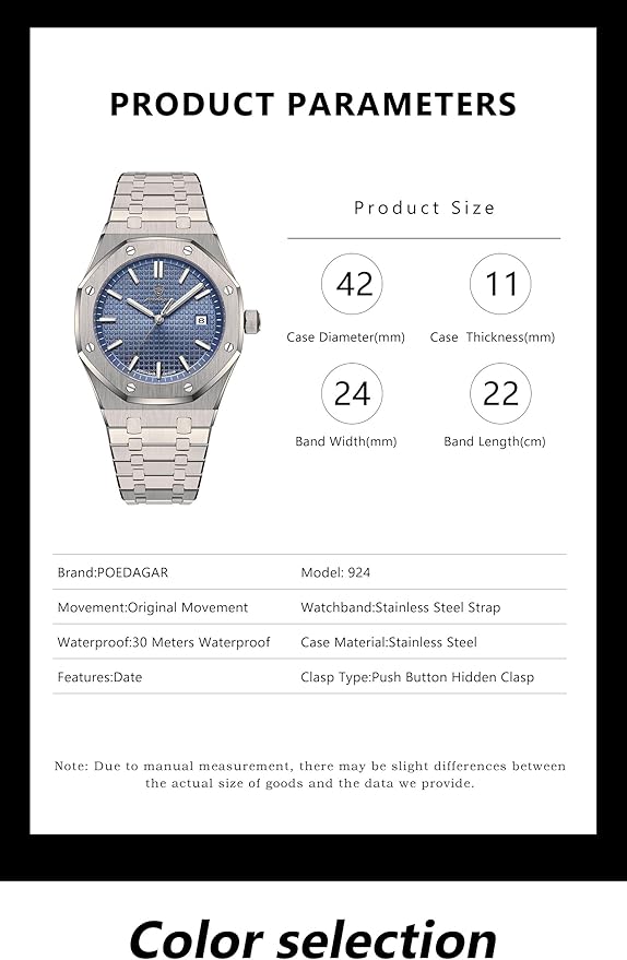 Poedagar Men's Waterproof Watch, Luxury Chic Watch, Analogue Watch, Stainless Steel Strap, Dial and Date, Stylish Modern Sport D